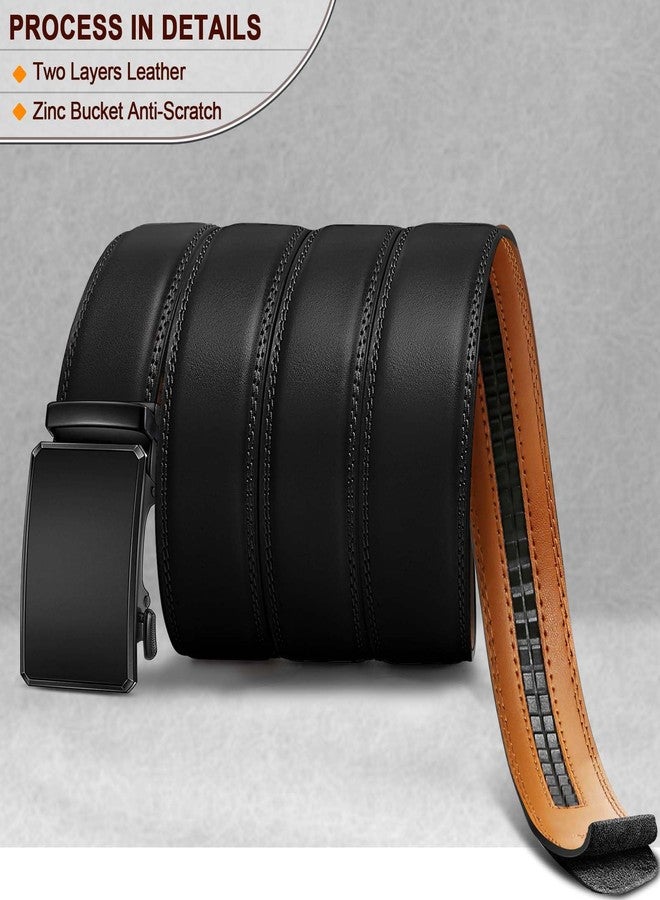 KEMISANT Men Belt Ratchet Click Belt Genuine Leather Adjustable For Men Golf Dress Casual Jeans 1 3/8-Cut For Fit(Black,48"-56" Waist Adjustable) - Image 2